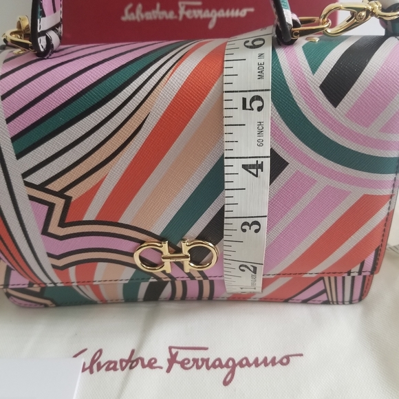 FERRAGAMO Striped Leather Top Handle Crossbody Bag Multi - Picture 6 of 14